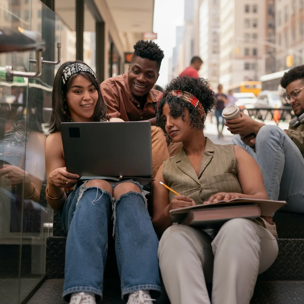 Teens learning digital skills on computers